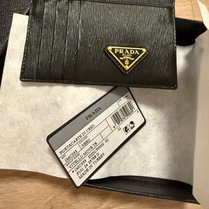 Prada Black Epi Vitello Leather Card Holder Wallet